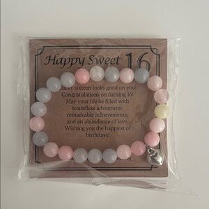 Pink and Gray Beaded Bracelet with Heart Charm